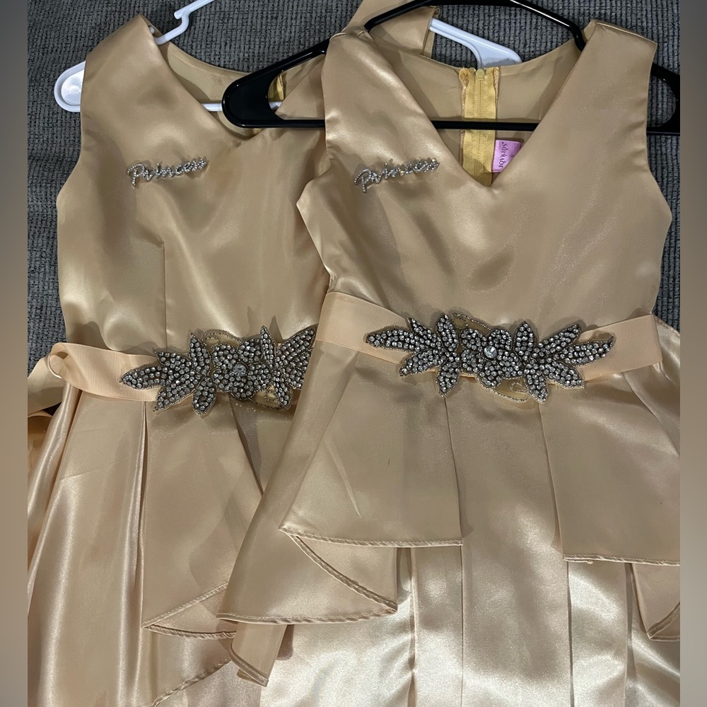1 Youth Satin Dress Size 14 with rhinestone belt Princess Pendant not included